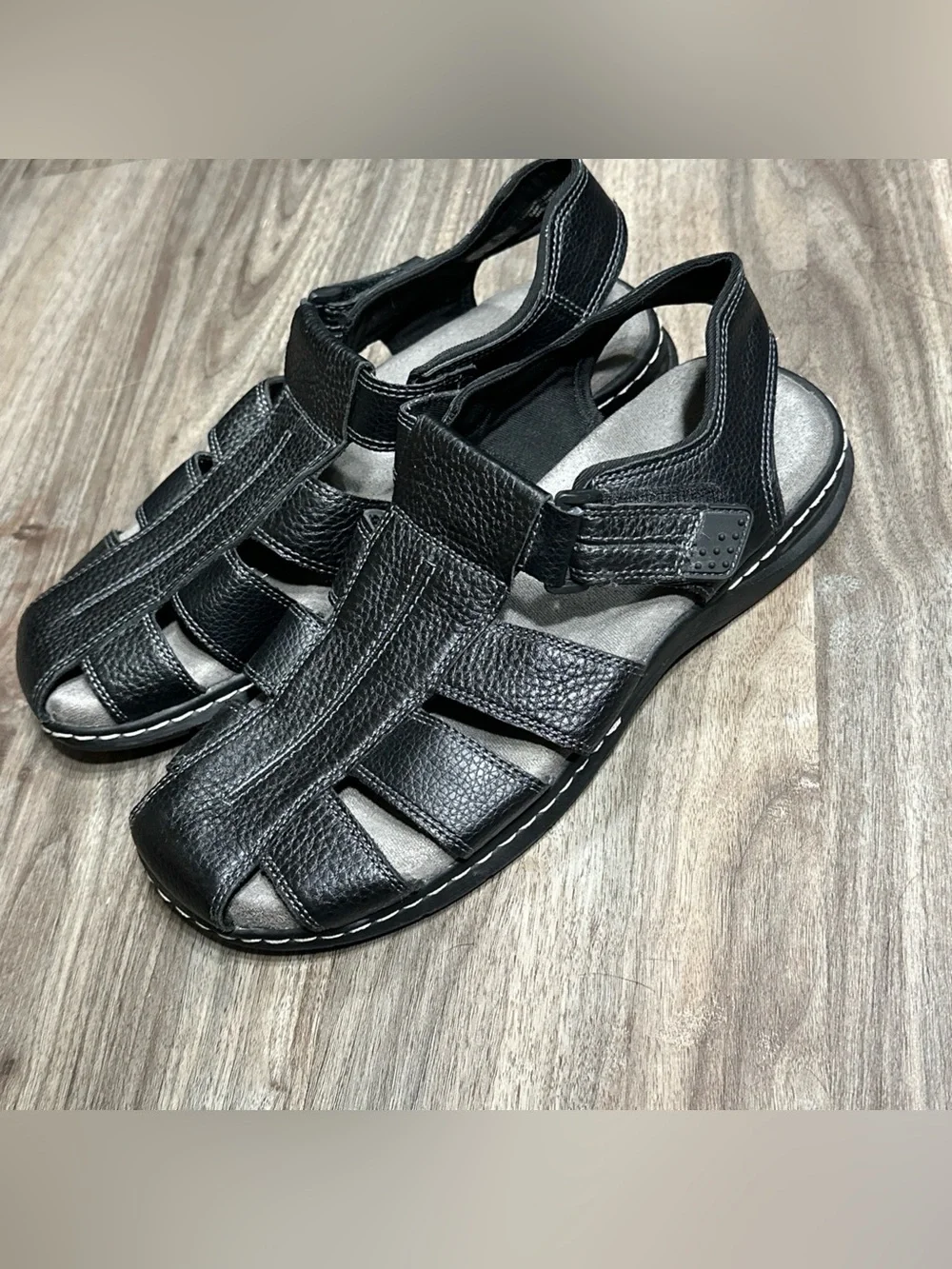 Dr. Scholl's Men's Black Leather Fisherman Sandals